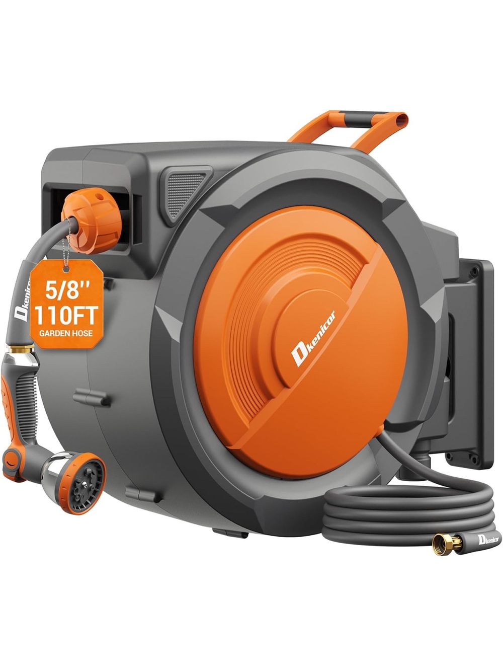 110ft Orange & Gray Retractable Garden Hose Reel